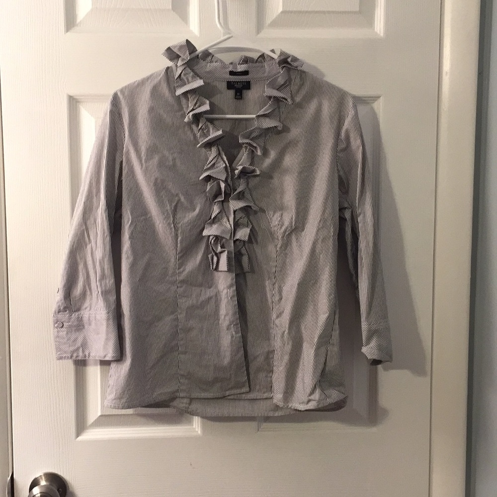 Talbots Striped Button Down With Ruffle Trim - image 1